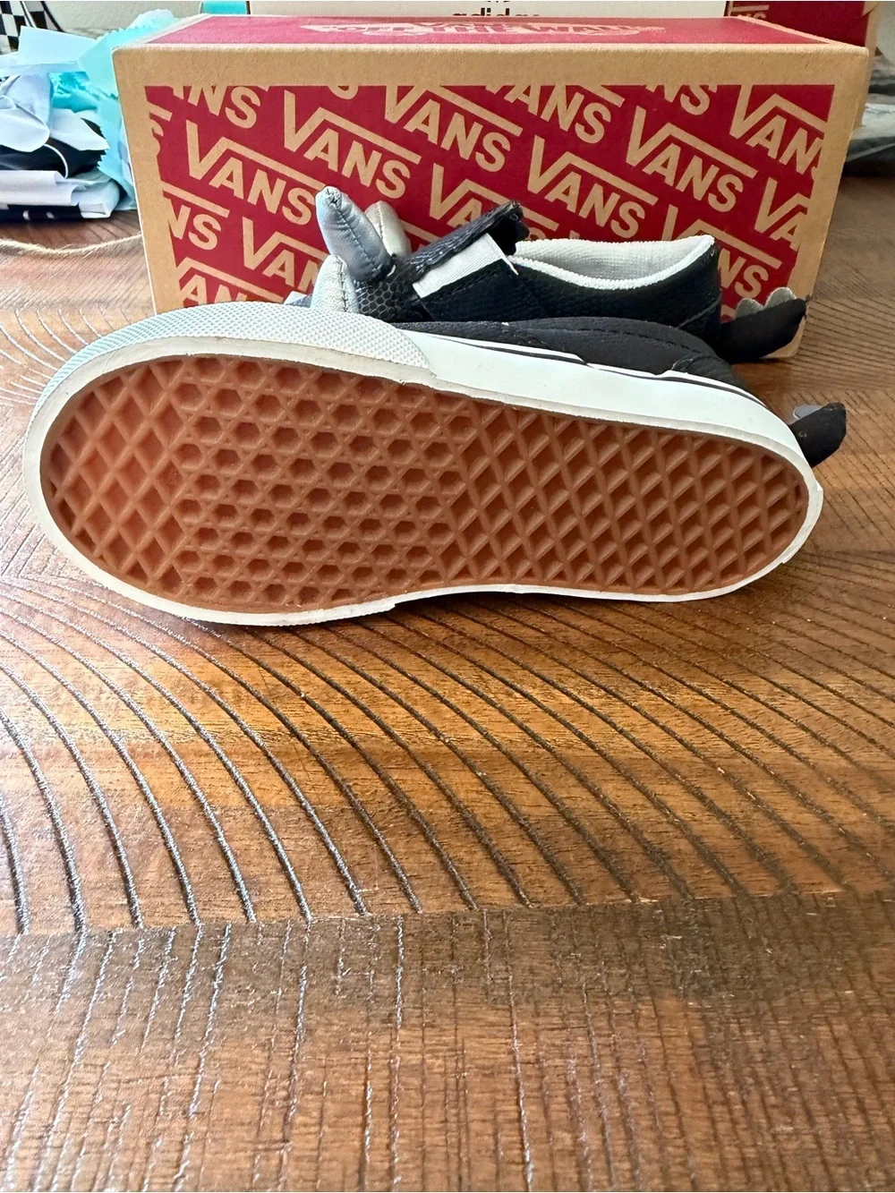 Vans Kids Black Rhino Slip-On Sneakers with Silver Horn Accents